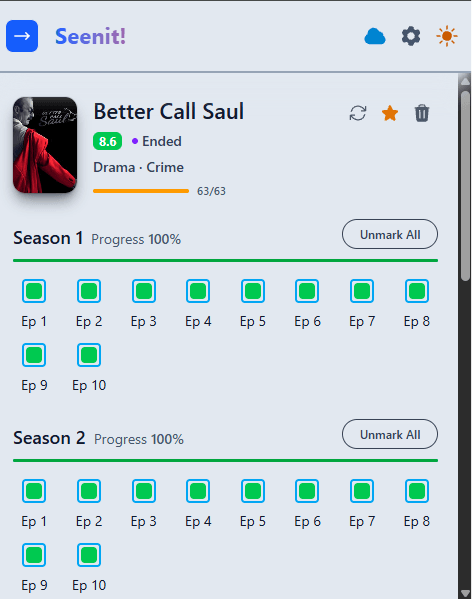 Seenit! extension in light mode